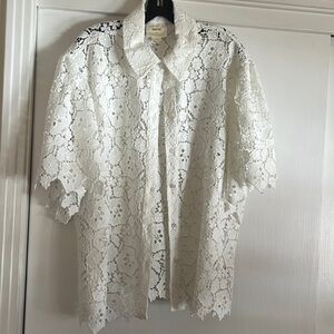 Anthropologie- Maeve white lace blouse.  Puff shoulder with bell sleeve.  Gorg!